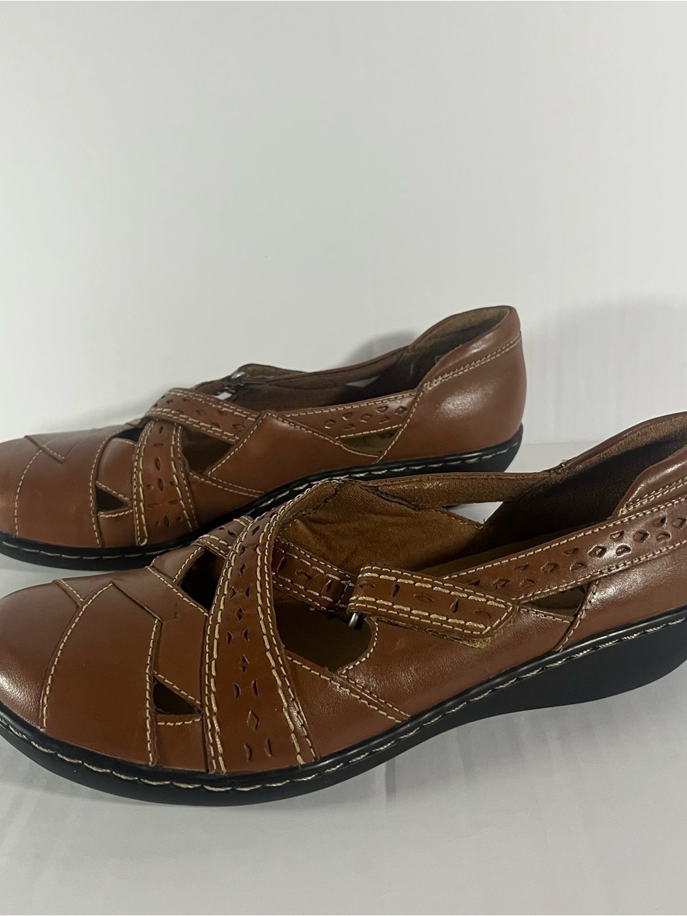 Clarks Brown Leather Mary Jane Comfort Flats